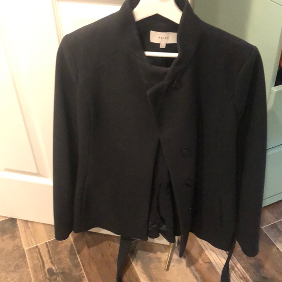 REISS navy blue wrap shirt coat US size 8 - Picture 1 of 5